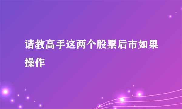 请教高手这两个股票后市如果操作