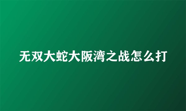 无双大蛇大阪湾之战怎么打
