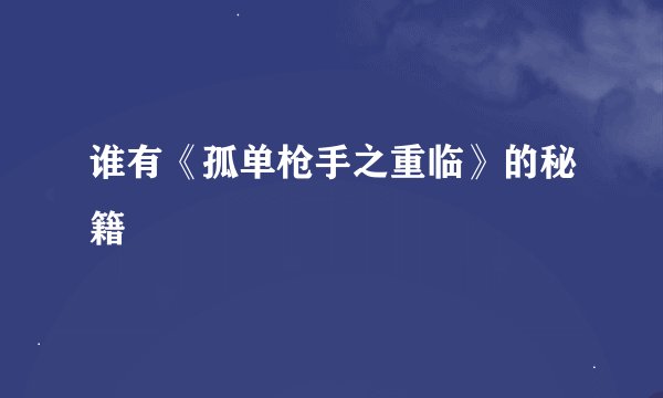 谁有《孤单枪手之重临》的秘籍