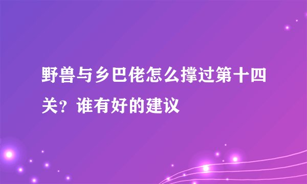 野兽与乡巴佬怎么撑过第十四关？谁有好的建议