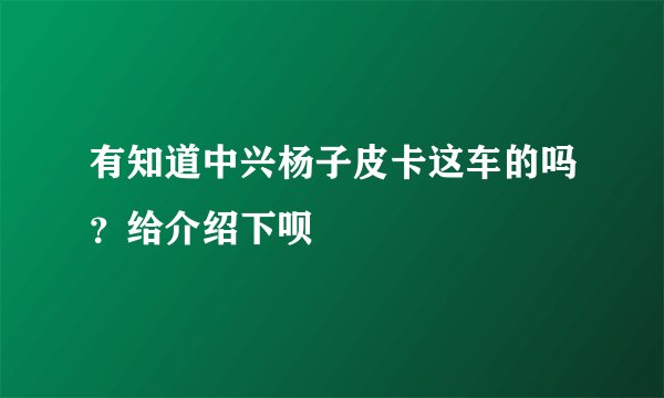 有知道中兴杨子皮卡这车的吗？给介绍下呗