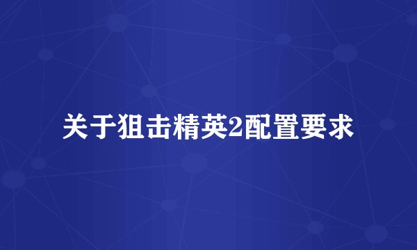 关于狙击精英2配置要求