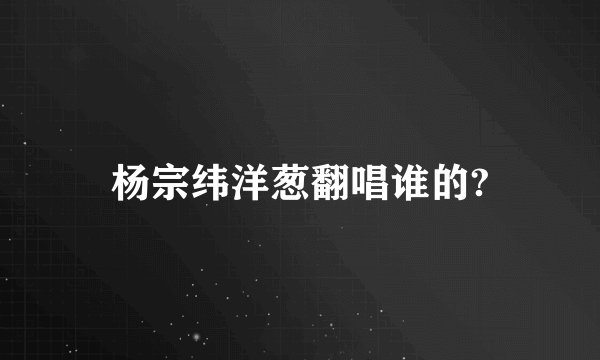 杨宗纬洋葱翻唱谁的?