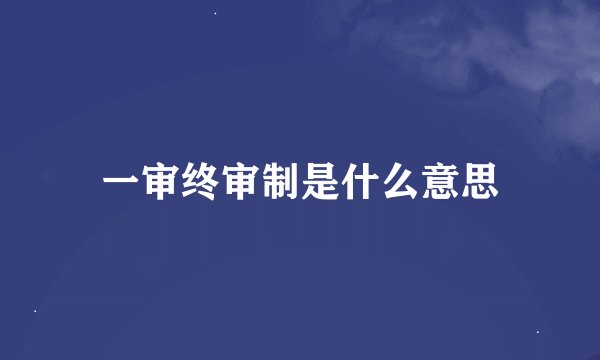 一审终审制是什么意思
