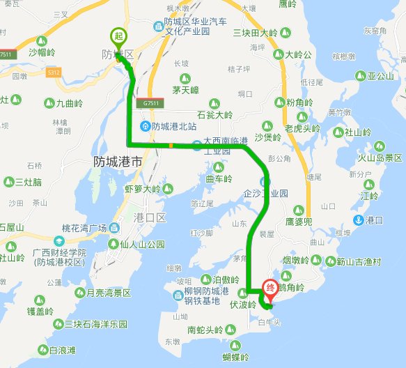 从防城港市防城区去企沙多少公里？