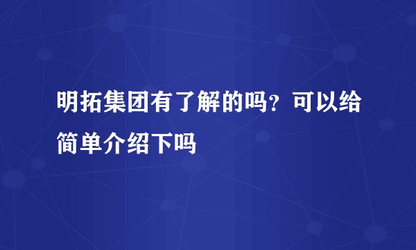 明拓集团有了解的吗？可以给简单介绍下吗
