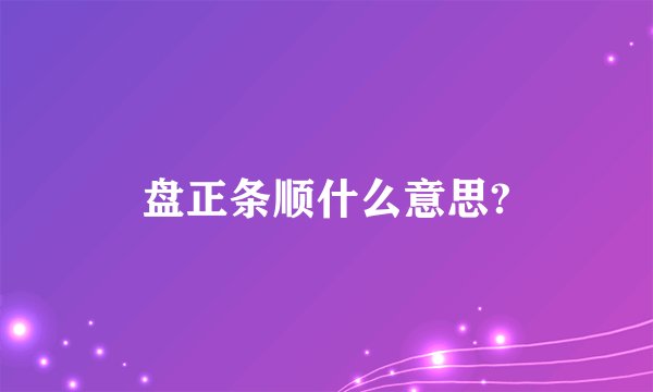 盘正条顺什么意思?