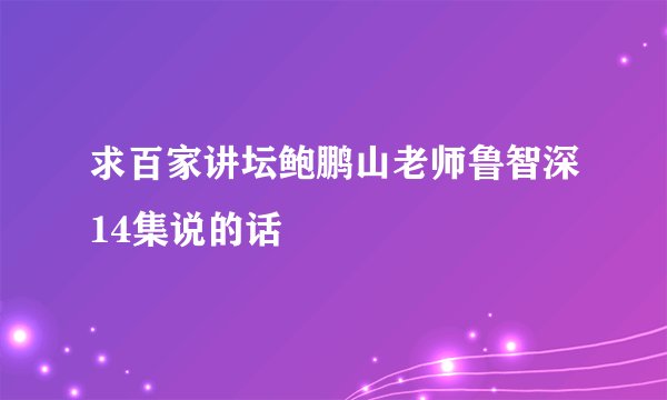 求百家讲坛鲍鹏山老师鲁智深14集说的话
