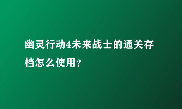 幽灵行动4未来战士的通关存档怎么使用？