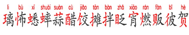 璃,怖,蟋,蟀,蒜,醋,饺,摊,拌,眨,宵,燃,贩,彼,贺分别可以组哪些四字词语？