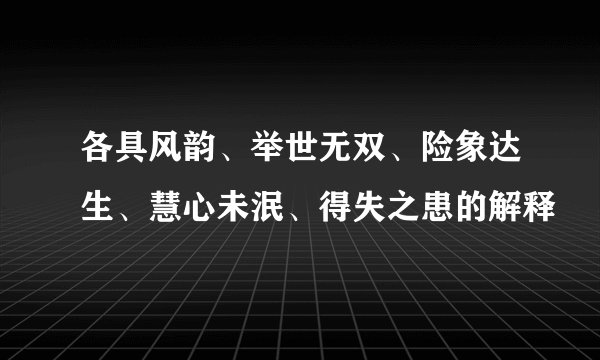 各具风韵、举世无双、险象达生、慧心未泯、得失之患的解释