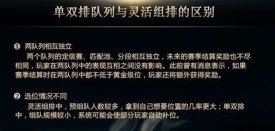 请问现在灵活组排和单双排有什么区别，以后拿赛季奖励看什么的段位