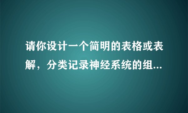 请你设计一个简明的表格或表解，分类记录神经系统的组成和各自的主要功能