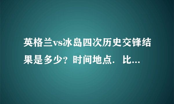英格兰vs冰岛四次历史交锋结果是多少？时间地点．比分是多少？