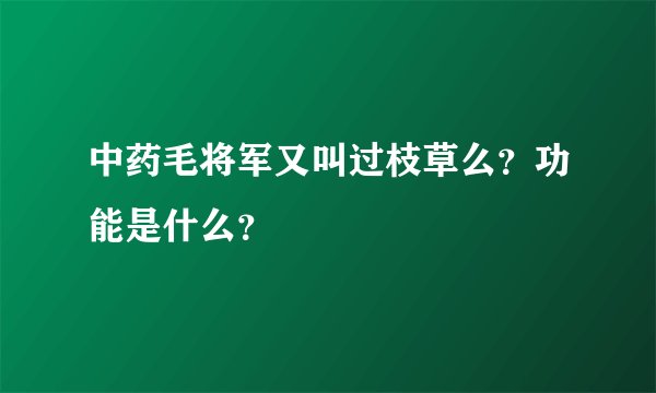 中药毛将军又叫过枝草么？功能是什么？