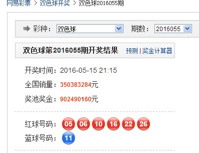 双色球2016055(1954)期开奖结果