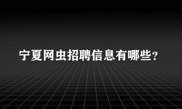 宁夏网虫招聘信息有哪些？