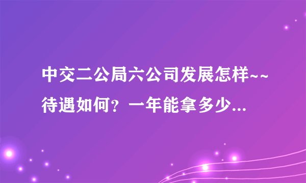 中交二公局六公司发展怎样~~待遇如何？一年能拿多少钱啊？？在项目上干多少年能回机关？先谢了~