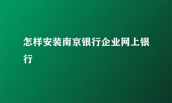 怎样安装南京银行企业网上银行