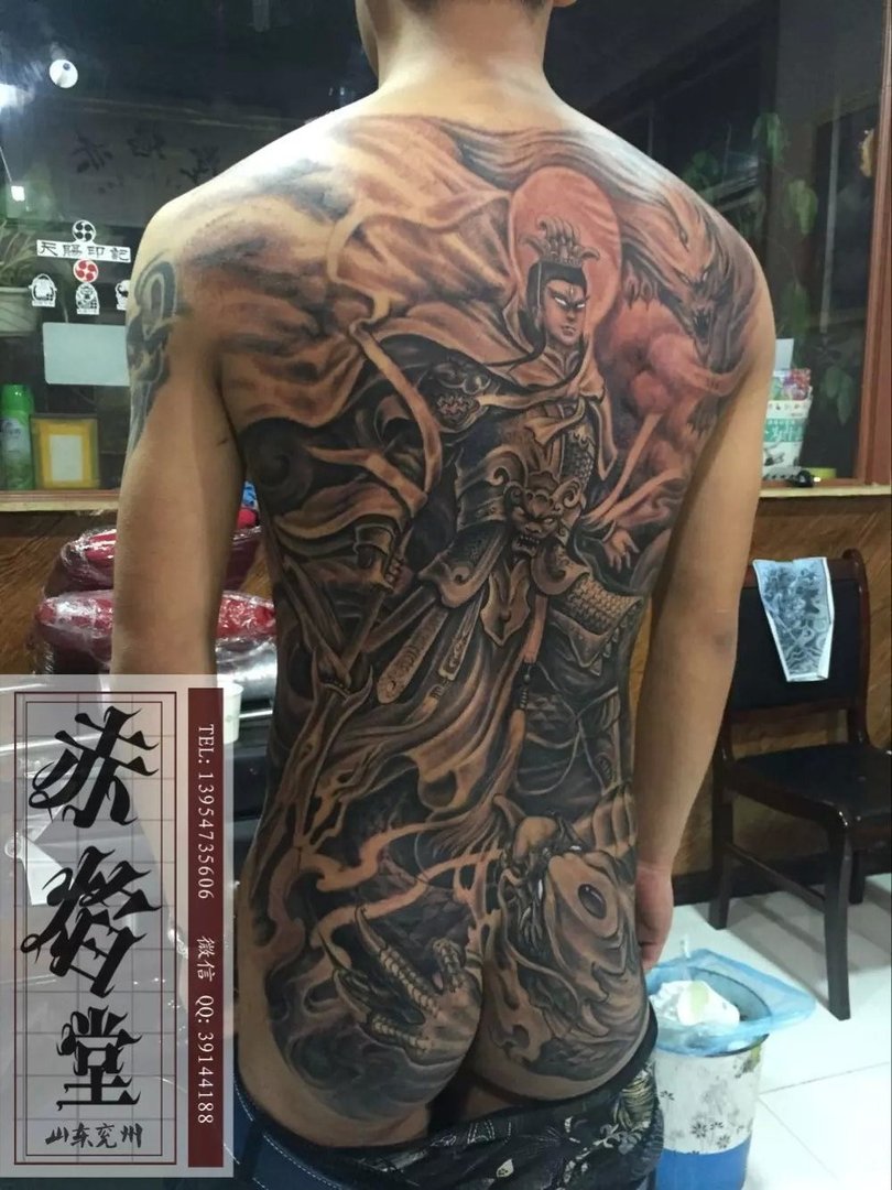 求一个满背二郎神纹身线条手稿！要简单的图！但是要好看！