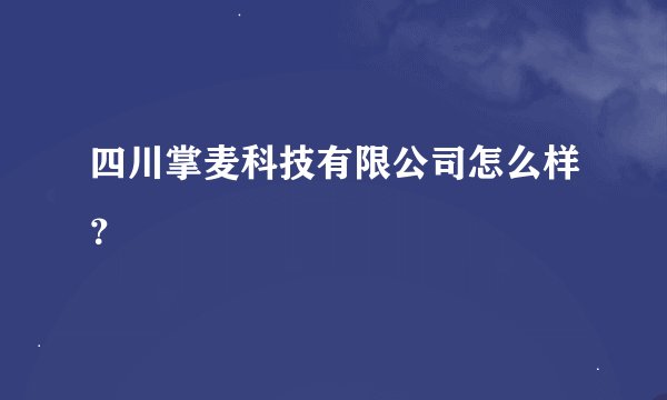 四川掌麦科技有限公司怎么样？