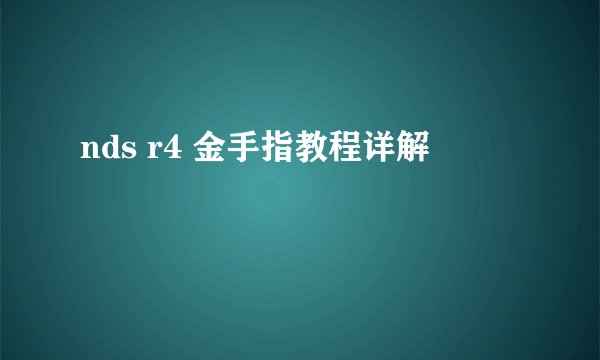 nds r4 金手指教程详解