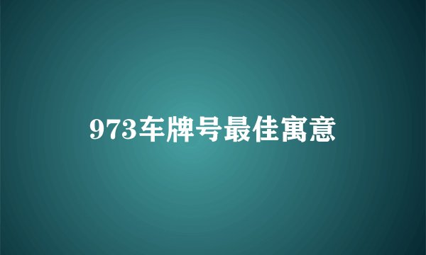 973车牌号最佳寓意