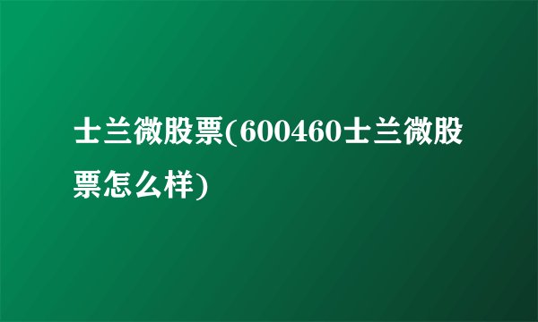 士兰微股票(600460士兰微股票怎么样)
