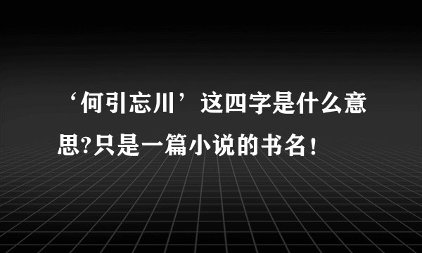 ‘何引忘川’这四字是什么意思?只是一篇小说的书名！