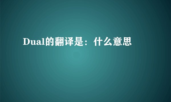Dual的翻译是：什么意思