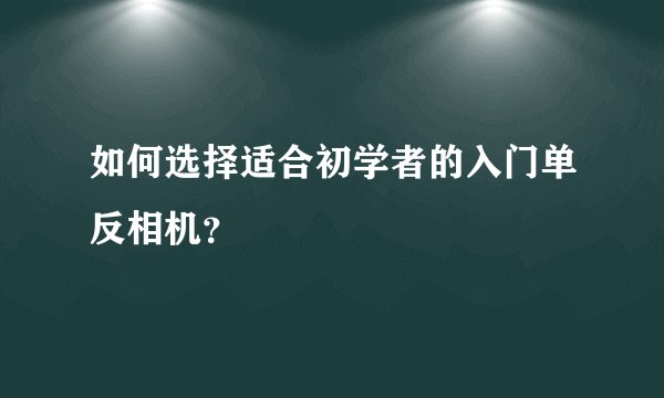 如何选择适合初学者的入门单反相机？