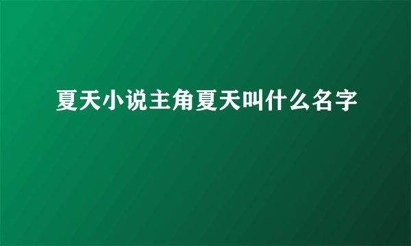 夏天小说主角夏天叫什么名字