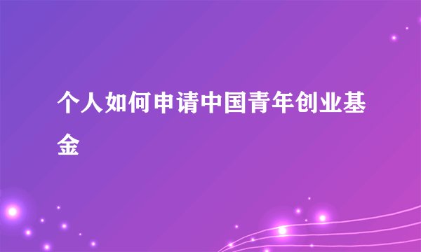 个人如何申请中国青年创业基金