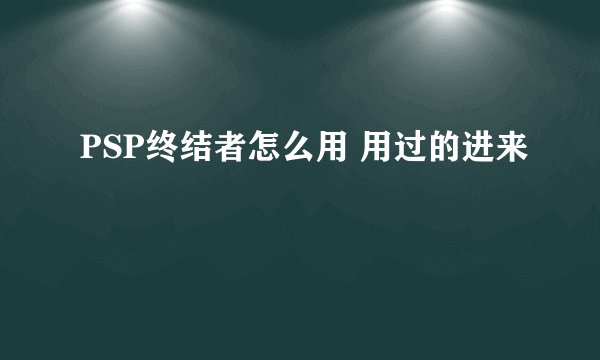 PSP终结者怎么用 用过的进来