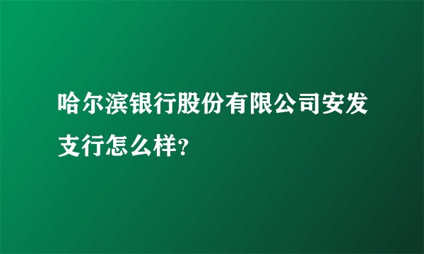 哈尔滨银行股份有限公司安发支行怎么样？