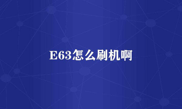 E63怎么刷机啊
