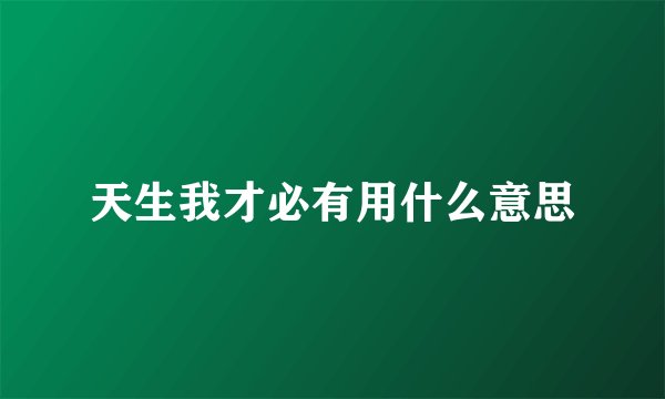 天生我才必有用什么意思