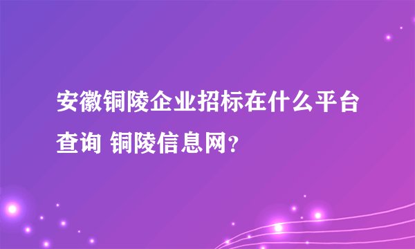 安徽铜陵企业招标在什么平台查询 铜陵信息网？