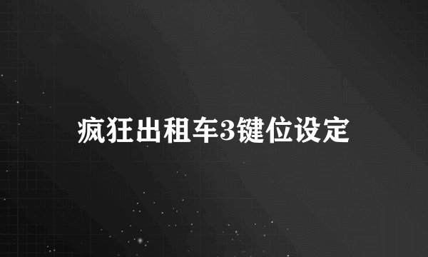 疯狂出租车3键位设定