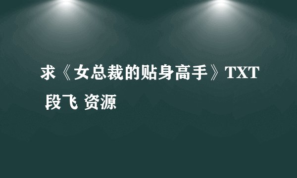求《女总裁的贴身高手》TXT 段飞 资源