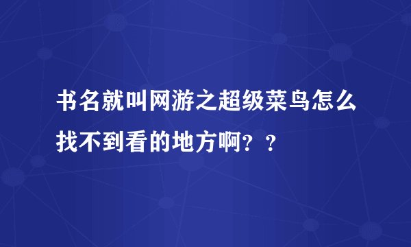 书名就叫网游之超级菜鸟怎么找不到看的地方啊？？