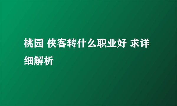 桃园 侠客转什么职业好 求详细解析