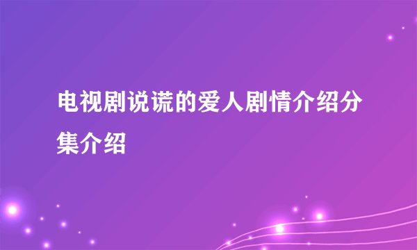 电视剧说谎的爱人剧情介绍分集介绍