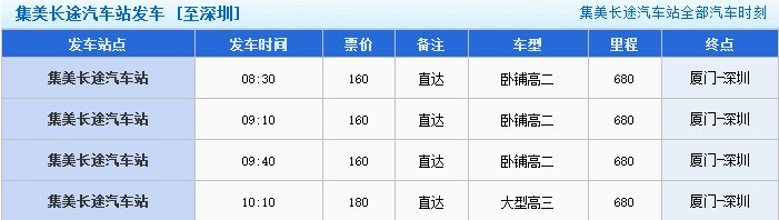从厦门到深圳的大巴，要在厦门哪个汽车站坐车？