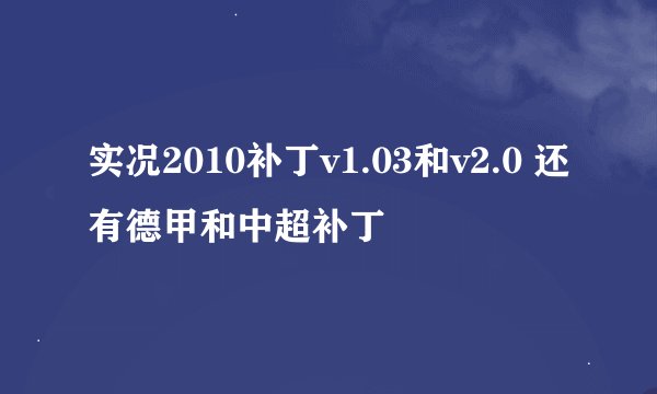 实况2010补丁v1.03和v2.0 还有德甲和中超补丁