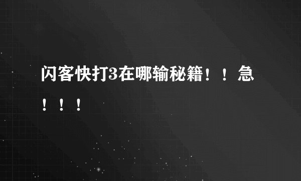 闪客快打3在哪输秘籍！！急！！！