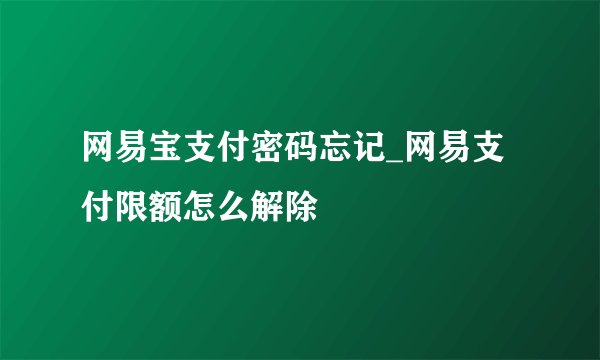 网易宝支付密码忘记_网易支付限额怎么解除