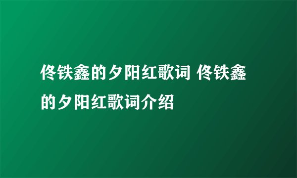 佟铁鑫的夕阳红歌词 佟铁鑫的夕阳红歌词介绍