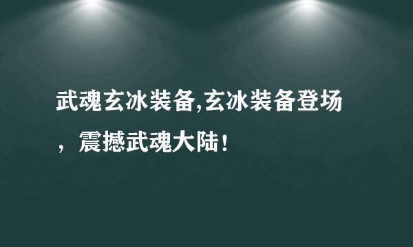武魂玄冰装备,玄冰装备登场，震撼武魂大陆！