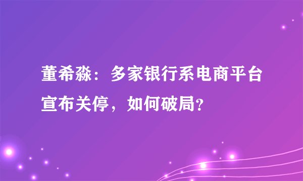 董希淼：多家银行系电商平台宣布关停，如何破局？